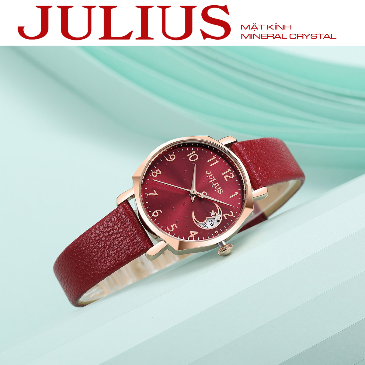 Đồng hồ nữ ja-1211d 1146 julius hàn quốc dây da thanh lịch màu ₫ỏ