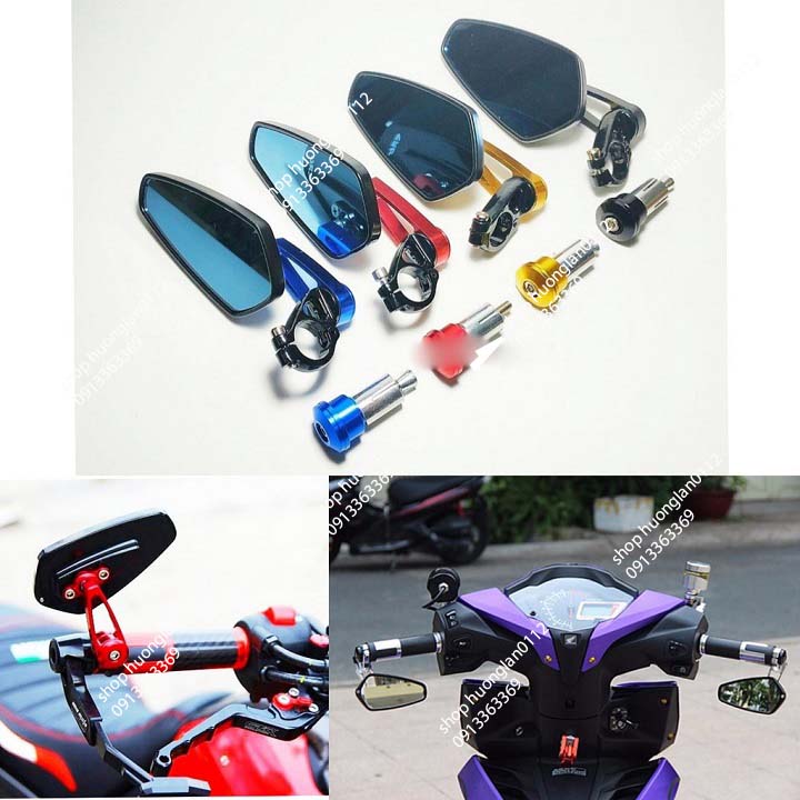 Gương gù thời trang cá tính gắn xe máy Riroma mặt xanh chống lóa hàng loại đẹp