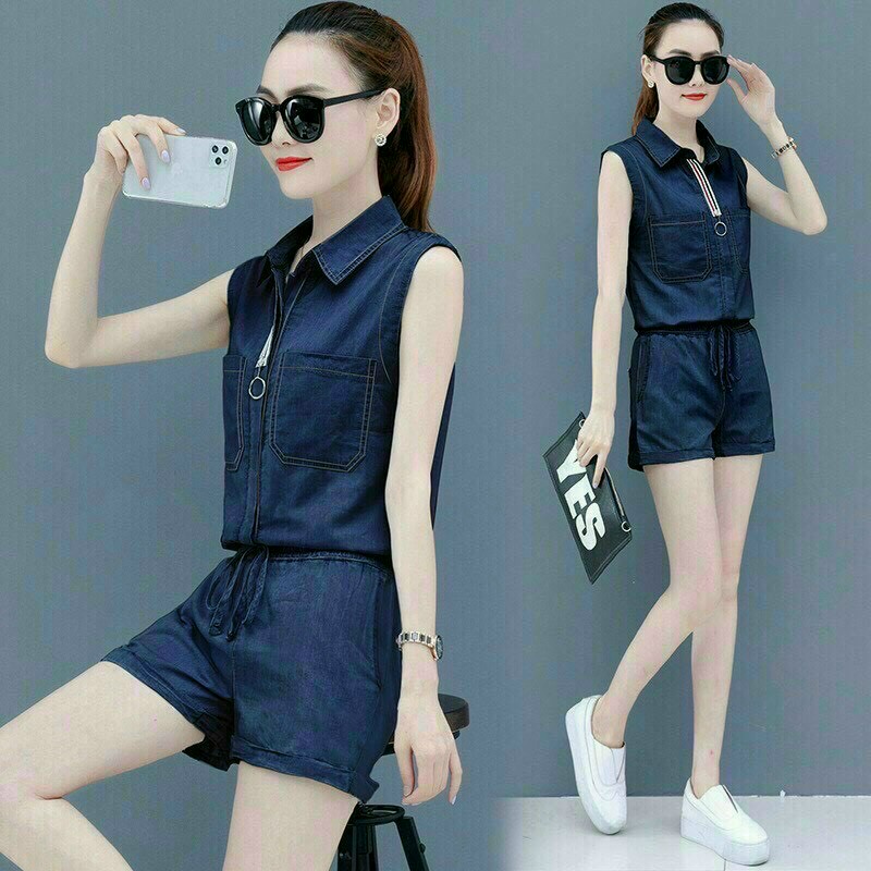 Set denim quần short áo sát nách