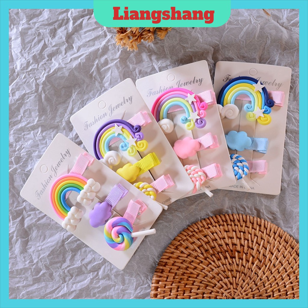 Kẹp tóc cho bé 🍁Set 3 kẹp tóc cầu vồng kẹo mút xinh xắn dễ thương phong cách Hàn Quốc cho bé