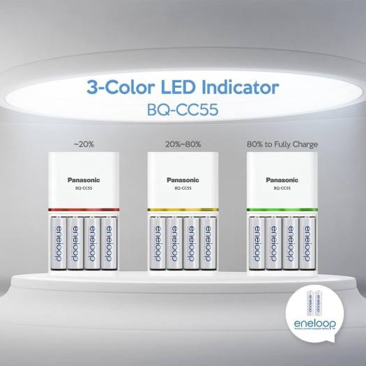 Bộ Sạc Pin Eneloop Panasonic BQ-CC55 Tặng Kèm 4 Pin Sạc 2000mAh Chính Hãng Sạc Nhanh Tự Ngắt