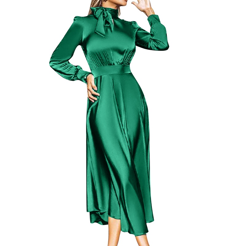 maxi satin dress long sleeve