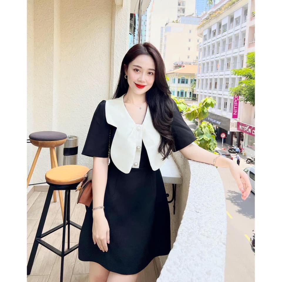 Váy suông nữ cổ sen trắng, đầm nữ phong cách hàn quốc
