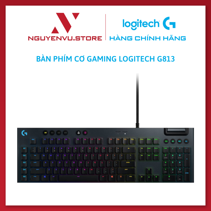 Bàn phím game cơ học RGB Logitech G813 - 3 loại switch 5 nút lập trình, media chuyên biệt, RGB Lightsync - Hàng Chính Hãng