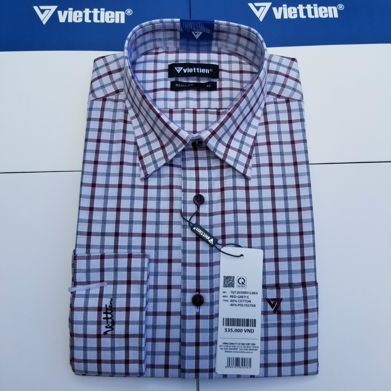 Aó sơ mi nam dài tay việt tiến mã 1q1205nry chính hãng , cao cấp - form suông regular - tà bầu , kẻ caro. shop hứa - thời trang nam công sở