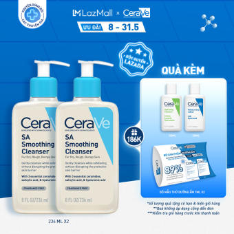 Bộ đôi sữa rửa mặt CeraVe dành cho da nhạy cảm SA Smoothing Cleanser 236ml