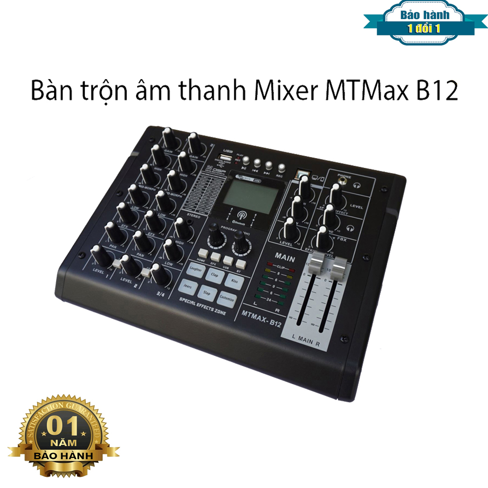 Bàn trộn âm thanh Mixer MTMax B12 , Có hiệu ứng âm thanh như sound card - 24 hiệu ứng vang số DSP có