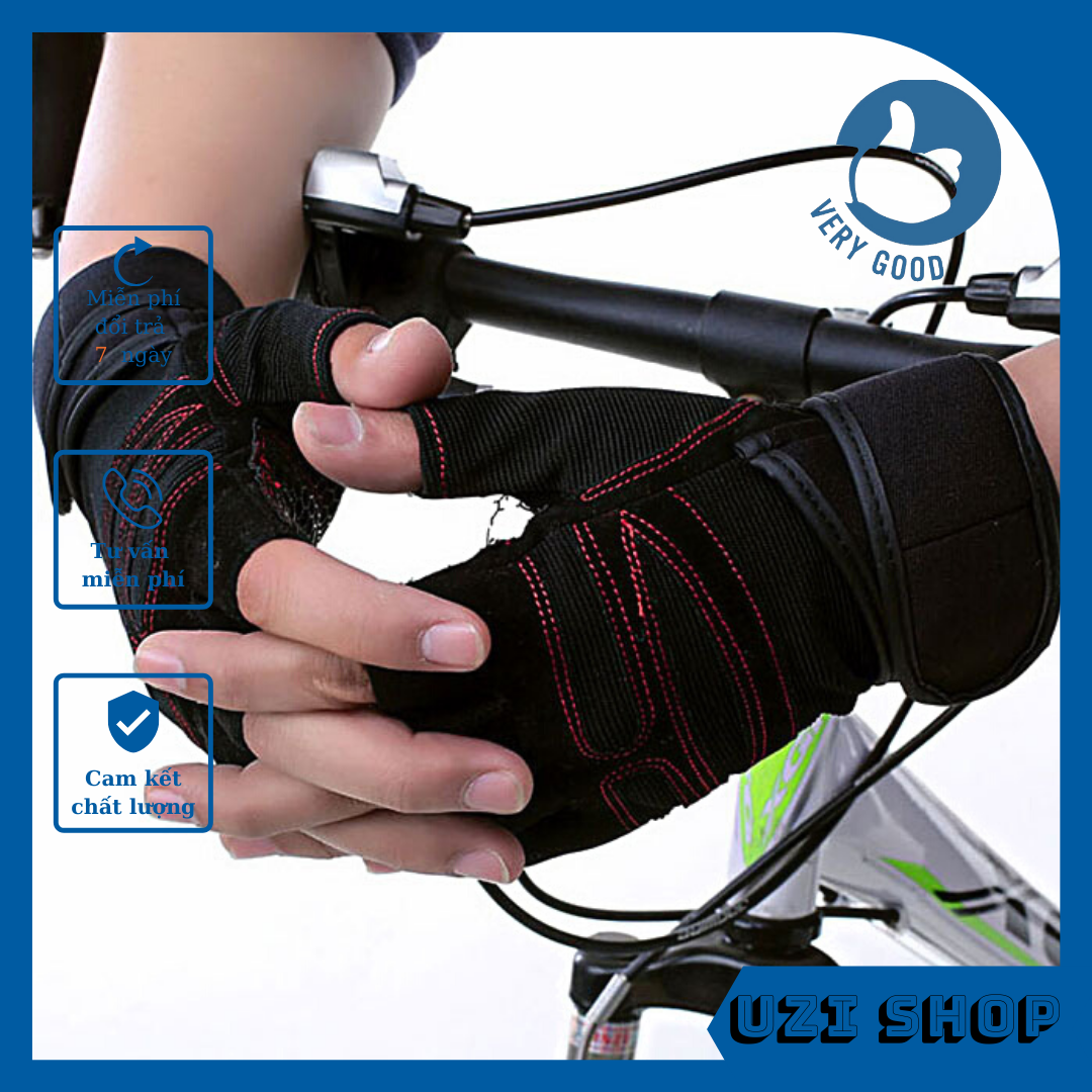 Găng tay bao tay tập gym tập tạ đi phượt đi xe máy du lịch thể thao kiểu cụt ngón có bao đệm lưới cực êm tiện dụng