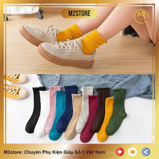 Tất Bèo Nhún Nữ Cổ Cao Phong Cách Vintage Hàn Quốc TNG17