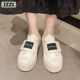 JZZL Khóa dán bánh quy giày mới thường ngày bánh mì nhỏ màu trắng giày nữ đế dày giày lười vải giày nữ