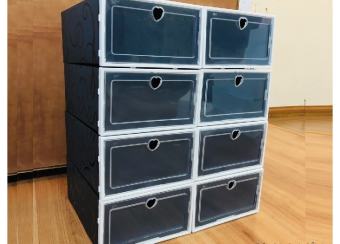 Combo 10 Hộp Đựng Giày Màu Đen Size Nam - Tủ Sắp Xếp Giày Nắp Nhựa Cứng