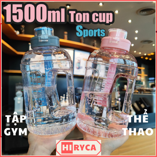 Bình nước tập gym, bình đựng nước 2 lít 1.5 lít cute thể thao đi học HIRYCA