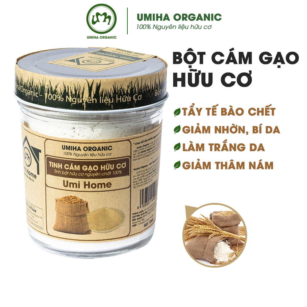 Bột Cám Gạo hữu cơ Umiha Organic 135g nguyên chất làm đẹp thiên nhiên dùng đắp mặt nạ loại bỏ mụn giúp trắng mịn da hiệu quả tại nhà