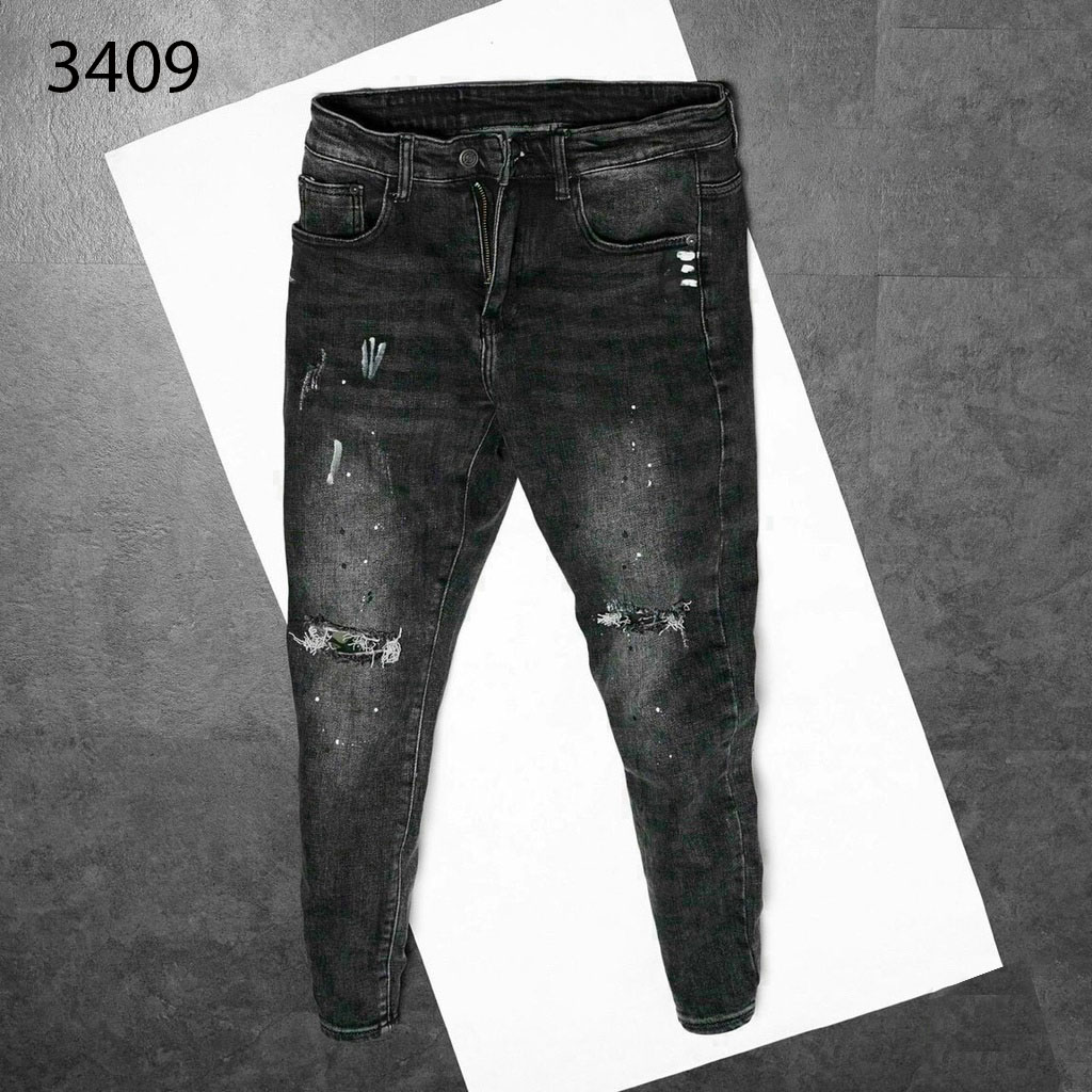 Quần Jean Dài Quần Bò Nam Đen Xám Vẩy Sơn Rách Chất Vải Jean Bò Chắc Chắn Tạo Cảm Giác Mặc Thoải Mái