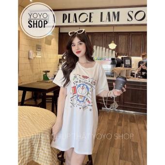 Áo đầm nữ thun thái phom rộng dáng dài  dấu quần tay lỡ form dưới 70kg DORAEMOM MÀU TRẮNG
