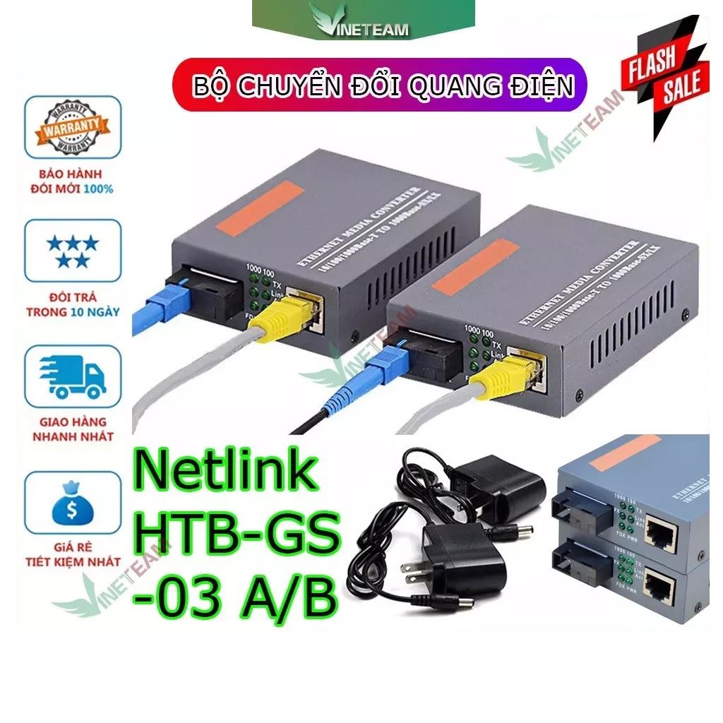 Bộ Chuyển Đổi Quang Điện Netlink HTB-GS-03 A/B Thiết Bị Chuyển Đổi Quang Điện 1 Sợi Media Converter 1FO 1 Quang 1 LAN 1Gbps