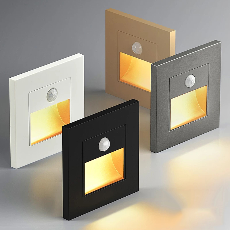 [Timmo House]1 Chiếc Đèn Treo Tường Led Âm Tường Đèn Cầu Thang Cảm Biến PIR Đèn Bước Đèn Tường Cảm Ứng Chuyển Động Hành Lang 4 Màu AC 180-240V Đèn Ốp Cầu Thang