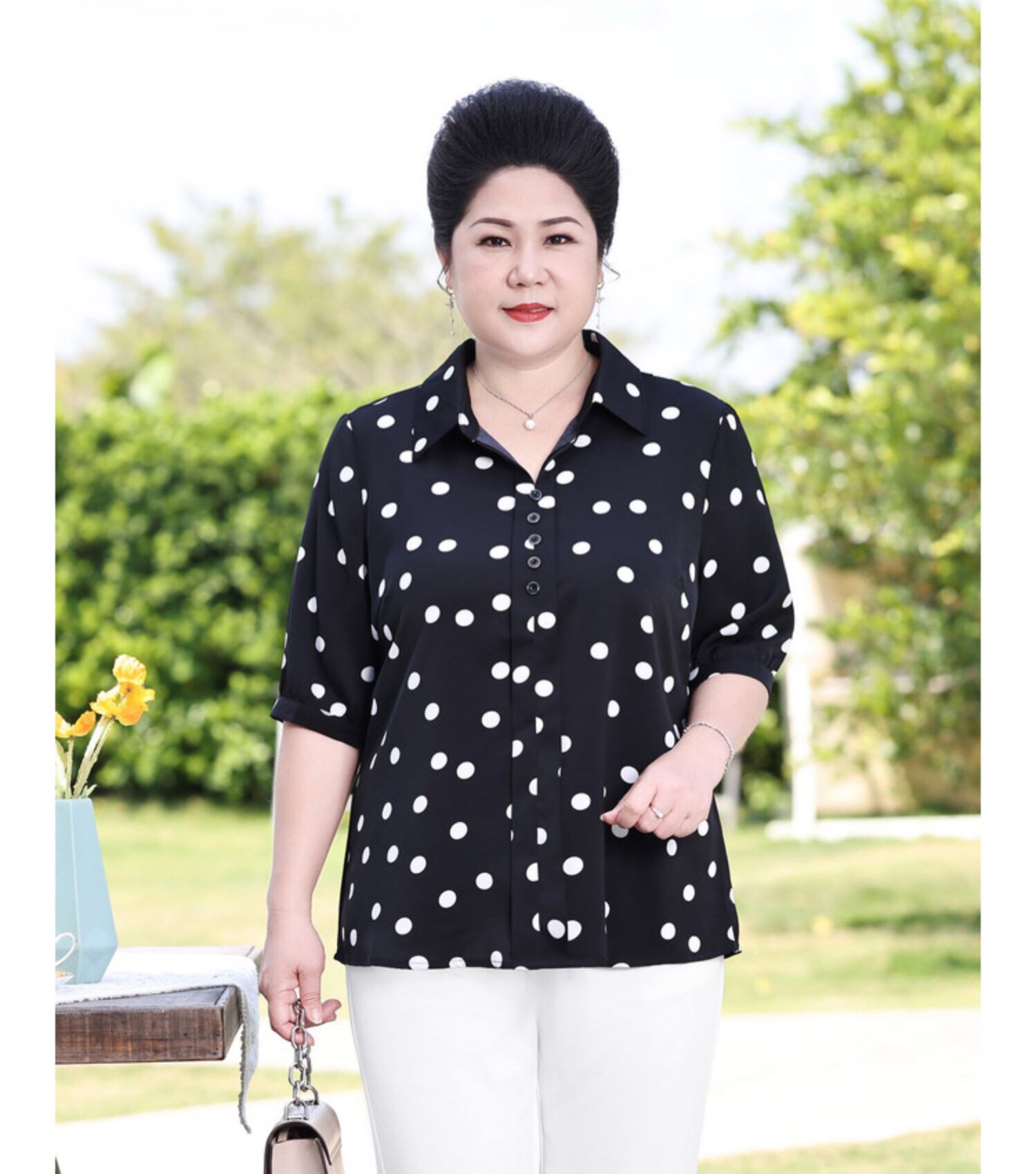 Áo sơ mi chấm bi trung niên bigsize - BSm522
