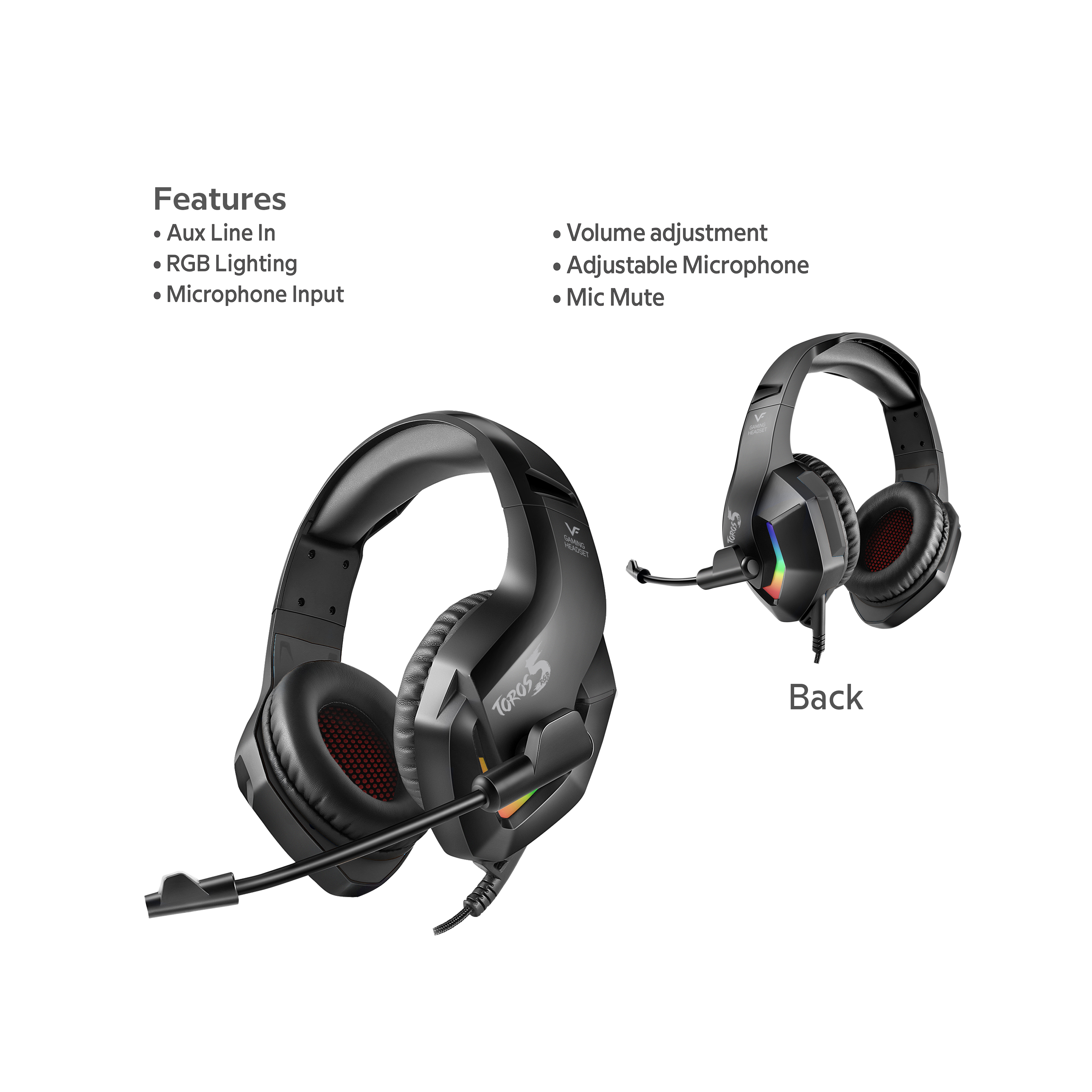 Vinnfier Toros 5 Pro Gaming Headset Extra Bass RGB LED Light Stereo Sound With Mic For Smartphones Tablets and Computer