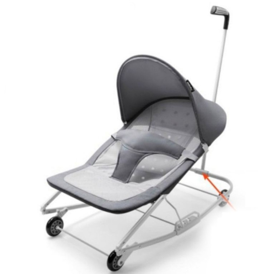 Ghế rung bập bênh 3 tư thế seebaby r1 có bánh xe, màn chống muỗi và tay đẩy cho bé