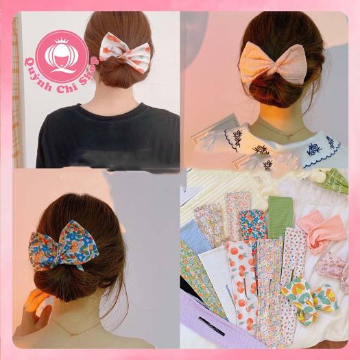 Kẹp tóc nơ, băng đô tóc Hàn Quốc 2 trong 1, búi cuộn gọn gàng, mát mẻ mùa hè