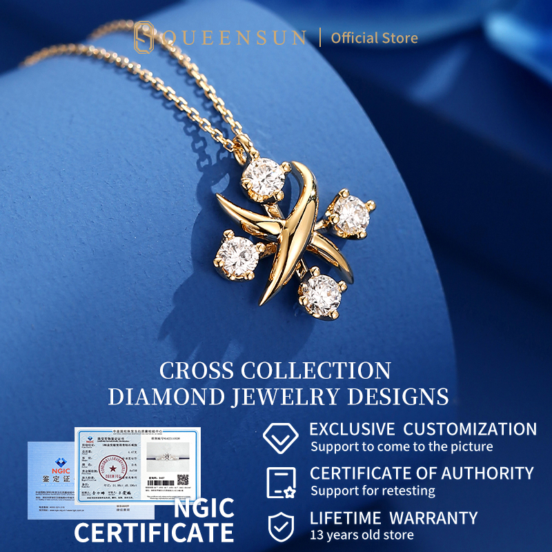 [Real Diamond] Queensun 60 points 18K cross necklace, lab Grown diamond/ pendant with chain/黄金十字架交叉钻石项链  women's necklace/minimalist pendant/pendant for women/Custom necklace/18k jewelry