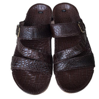 Dép Nam da cá sấu quai ngang may viền Trường Hải màu nâu đế kếp mềm dẻo THDN011 DÉP CÓ SIZE LỚN