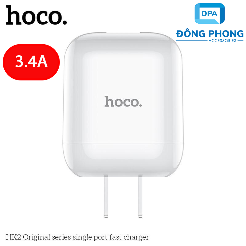 Cốc sạc hoco hk2 chính hãng 3.4a chân sạc dẹt tiêu chuẩn