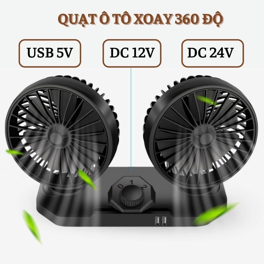 Quạt Ô Tô Xe Tải Taxi 12v 24v Usb 5V Để Bàn Làm Việc Xoay 360 Độ 2 Chế Độ Gió Khác Nhau F101