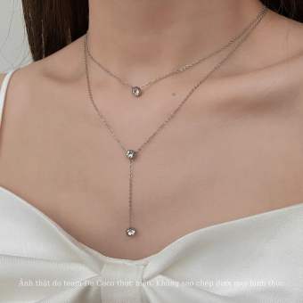 KHÔNG ĐEN GỈ - Dây chuyền , vòng cổ nữ choker layer 2 lớp đá rơi Steri De Coco