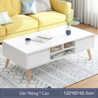 Bàn trà phòng khách hiện đại chân gỗ tự nhiên kết hợp tủ để đồ tiện lợi, bàn sofa cafe phong cách Bắc Âu sang trọng