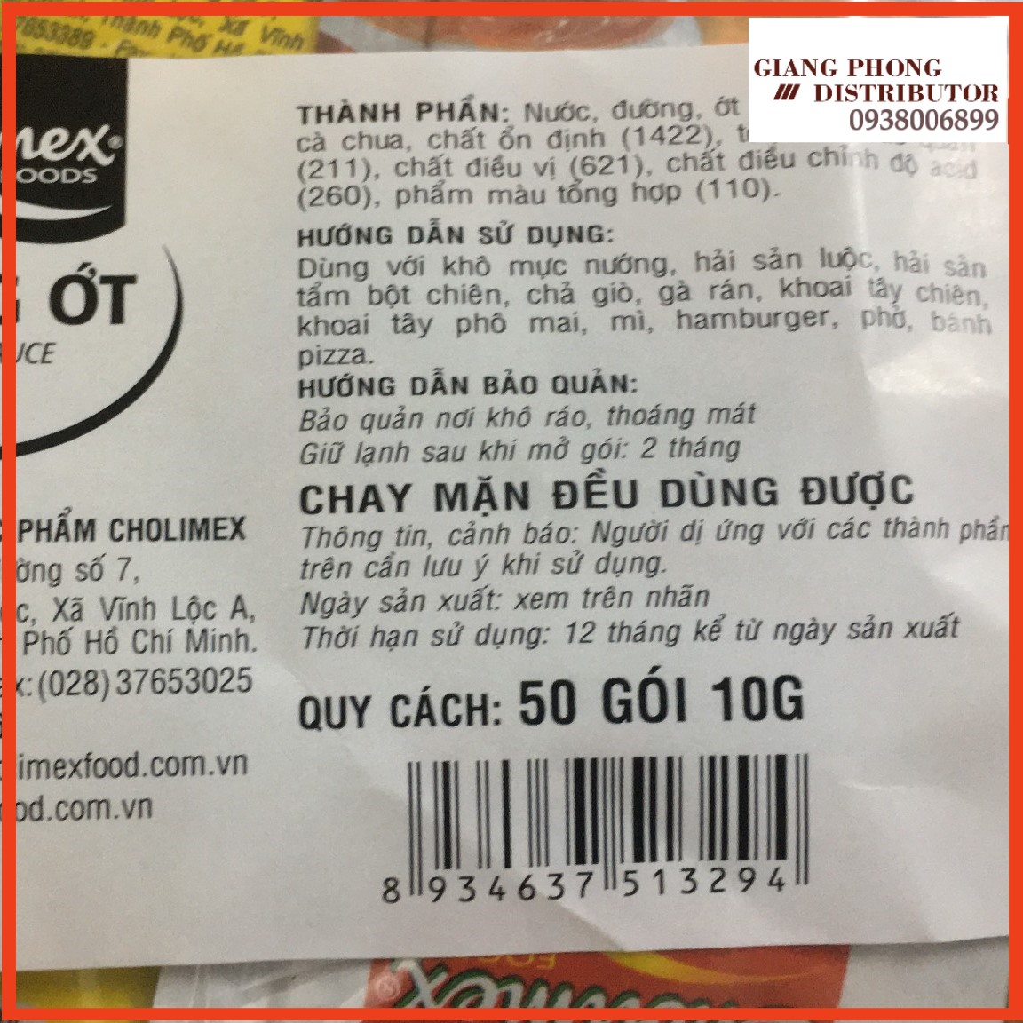 Tương ớt Cholimex gói 10g bịch 50 gói