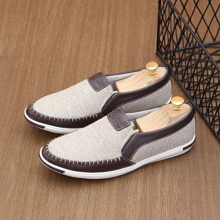 [HCM]Giày lười vải bố nam màu kem sáng sang trọng lịch lãm sản phẩm khâu đế Sangsport - VBK