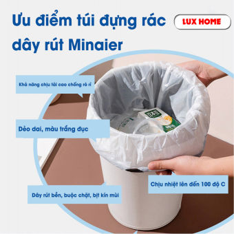 Túi Đựng Rác Dây Rút Minaier Chống Rò Rỉ Nước, Không Sợ Bẩn Tay - Túi Đựng Rác Cuộn 100 Túi Siêu Dài Kích Thước 45*50cm