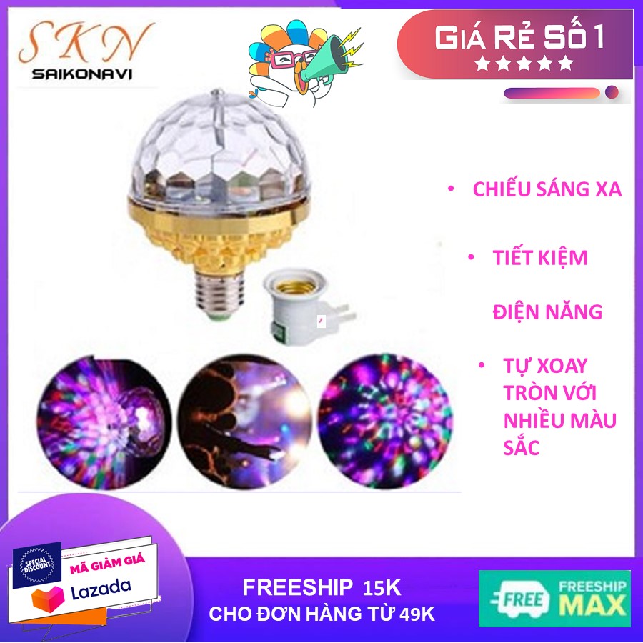 Đèn led xoay 7 màu vũ trường chớp nhát theo nhạc - đèn chớp 7 màu - đèn vũ trường
