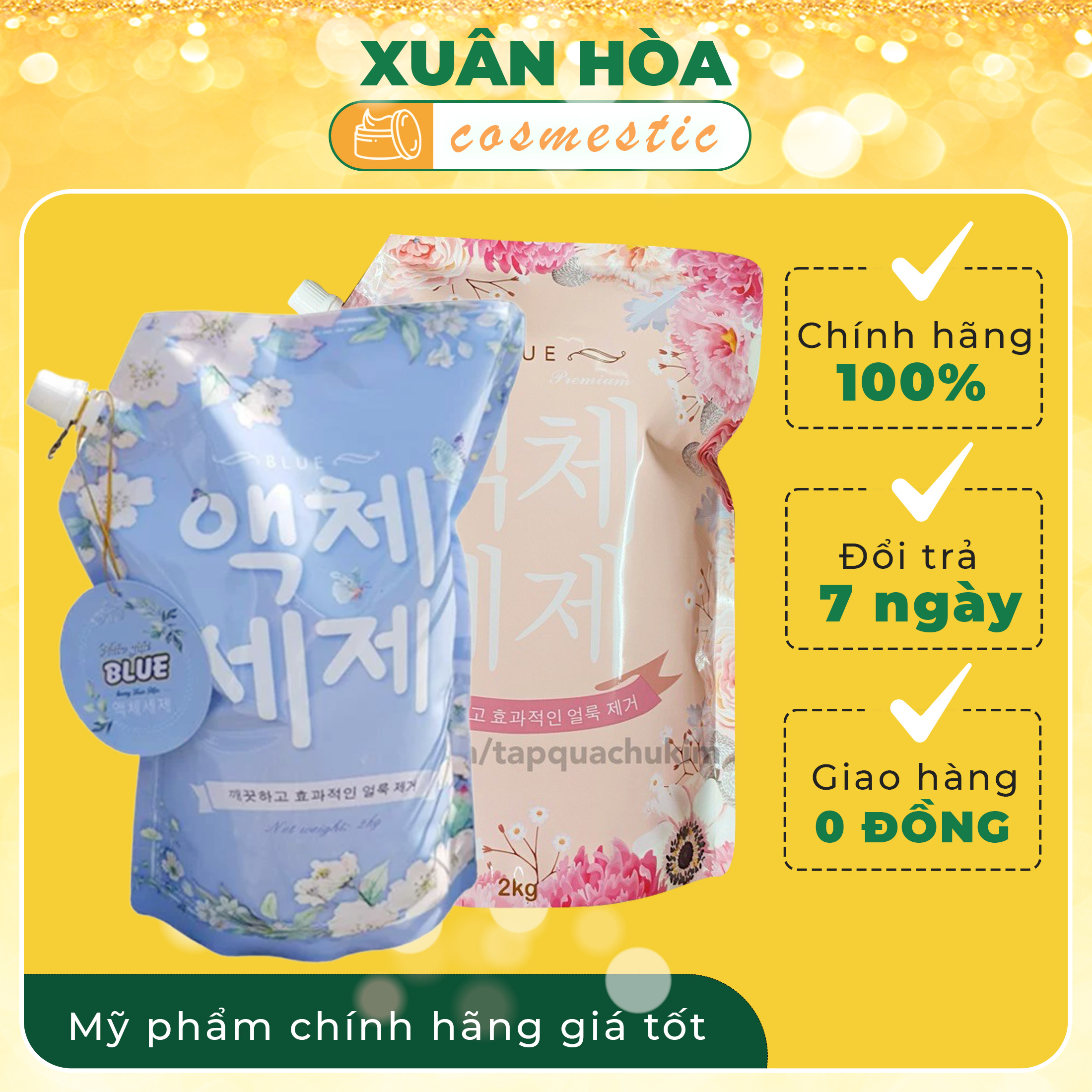 Nước giặt xả quần áo Blue Hàn Quốc túi 2KG SẠCH THƠM DỄ CHỊU TIẾT KIỆM Xuân Hòa Cosmestic