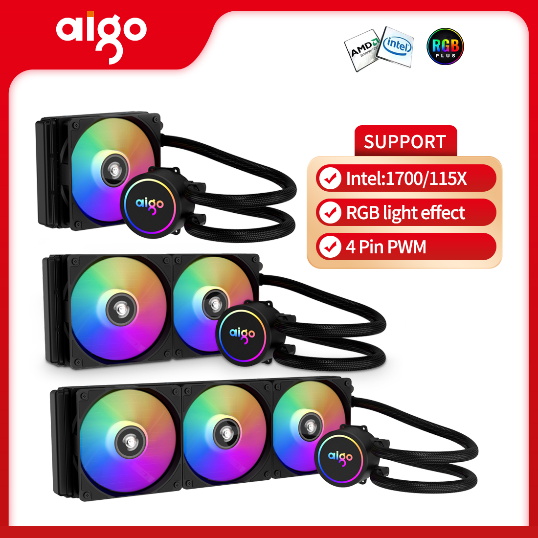 Aigo AC SE 120/240/360 Liquid Cpu Rgb Water cooler fans 4 Pin Pwm Desktop PC case fans For Intel Socket 775/1155/1156/1366/2011/1700 amd Amd AM4/FM2/FM1/AM3+/AM3/AM2 Cpu