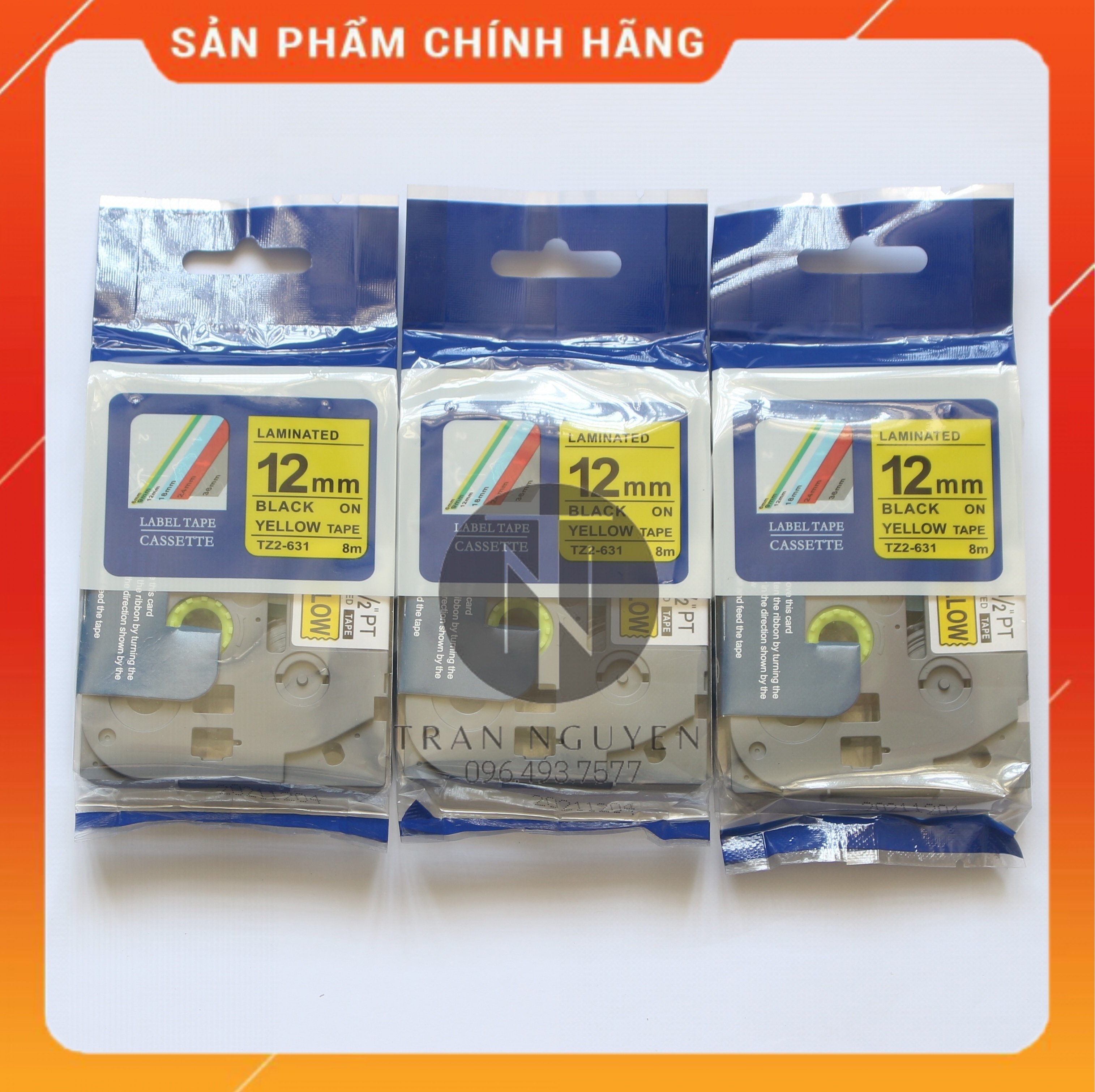 Nhãn in brother tz2-631 - đen nền vàng 12mm x 8m