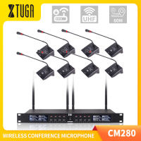 XTUGA CM280 UHF 8 Channels Professional Gooseneck Conference Microphone System With 8 Fixed Frequency Wireless Gooseneck Mics Super-low Background Noise Designed for Large Conferences Meetings Public Speaking Engagements