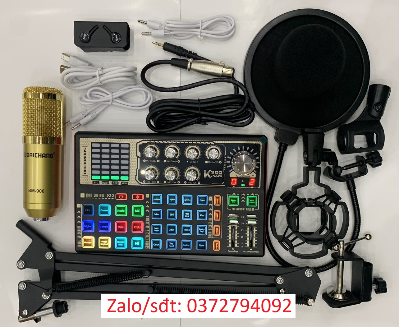 Mới 2022 trọn Bộ Hát Thu Âm Livestream Sound card K300 plus - BM900 Chân và màng lọc dây kết nối đầy đủ bảo hành 6 tháng