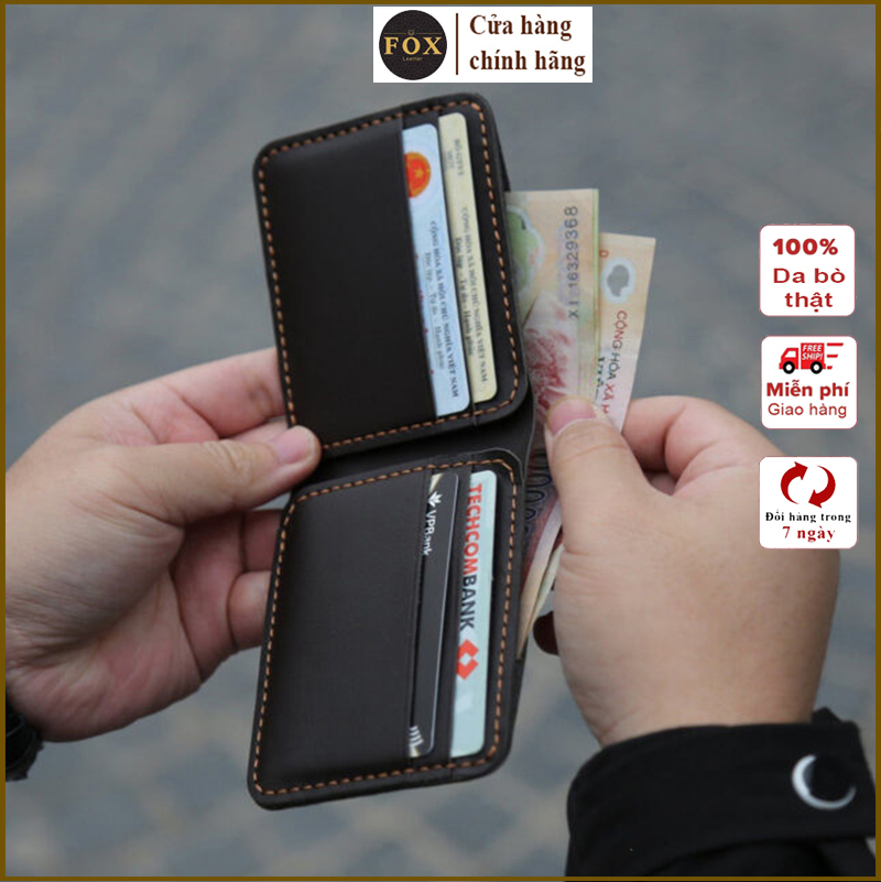 Ví nam Fox08, bóp nam cao cấp, ví da nam da bò nguyên tấm, bóp da thủ công dáng ngang siêu đẹp, ví nam mini nhỏ gọn nhiều ngăn tiện lợi bảo hành 12 tháng - Fox Leather