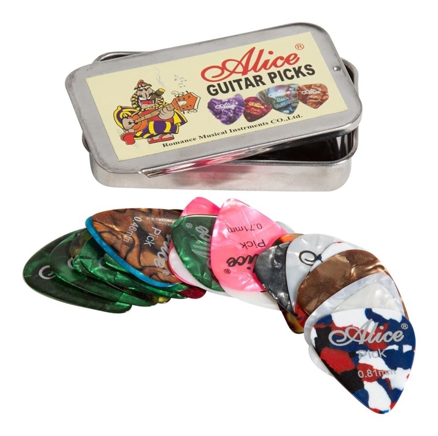 Pick gảy guitar Alice Hộp vuông inox + 24 móng