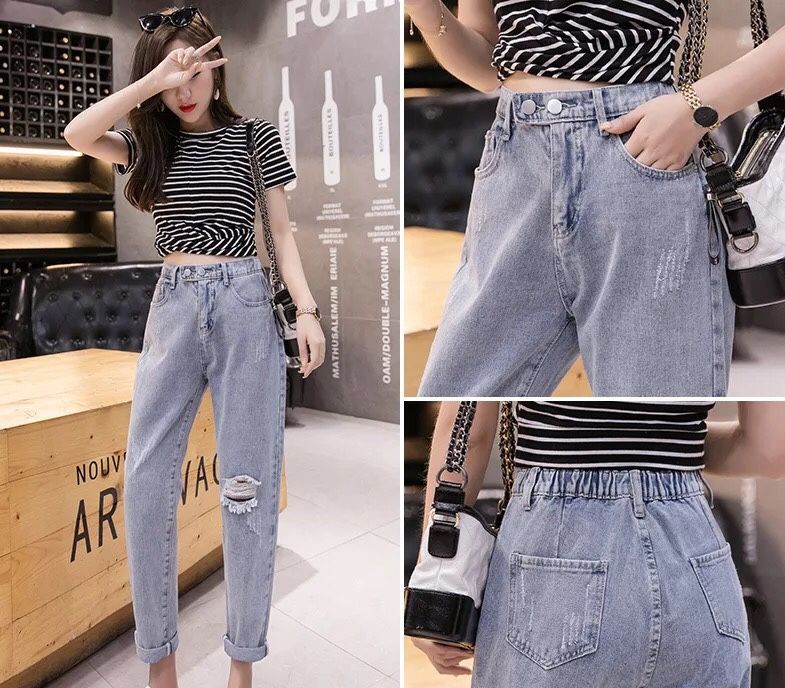 Quần jean baggi nữ quần baggy jean nữ lưng thun thời trang b-a