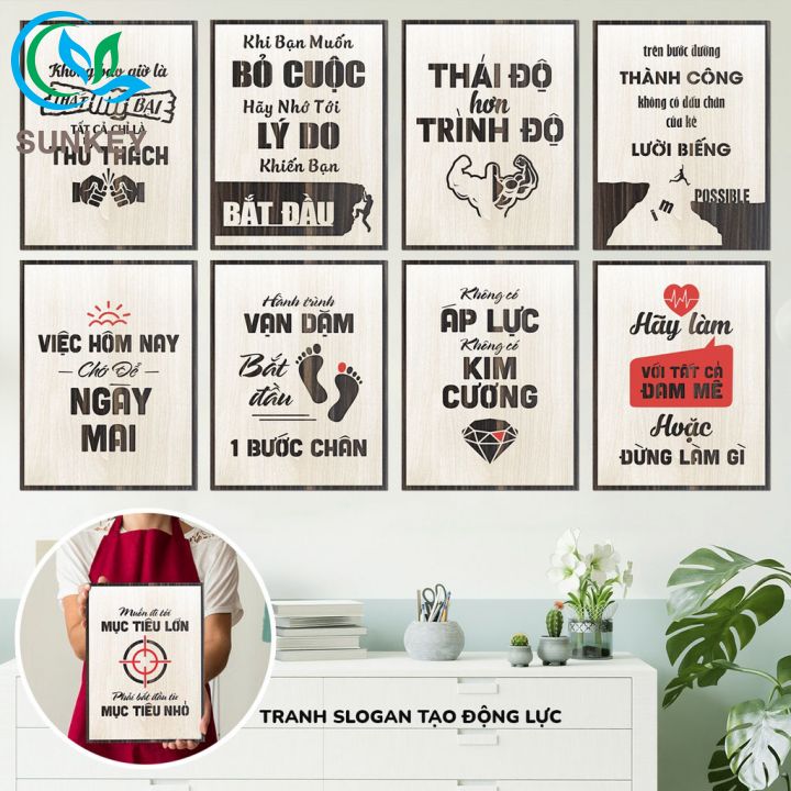 Bảng gỗ khẩu hiệu tạo động lực trang trí văn phòng, phòng làm việc