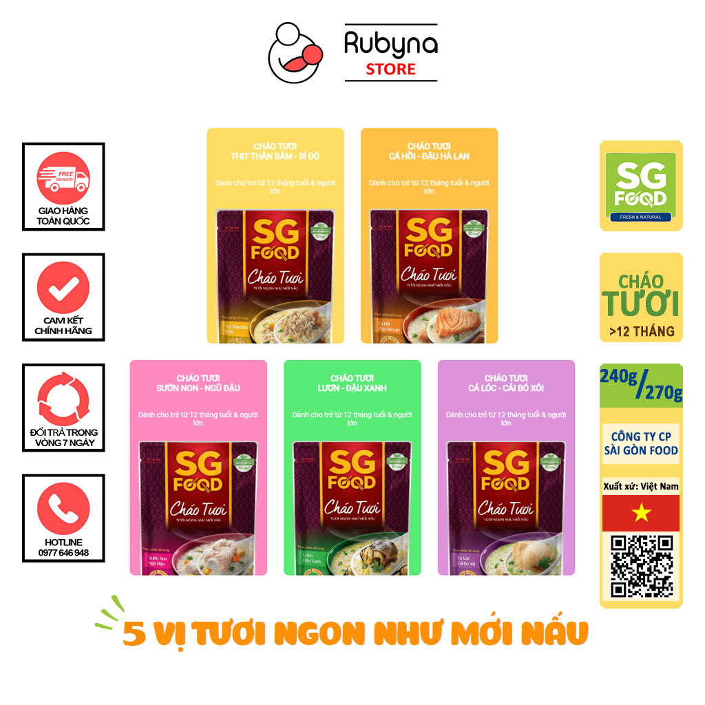 Cháo tươi SG Food đủ vị gói 240g tươi ngon như mới nấu- Rubyna Store