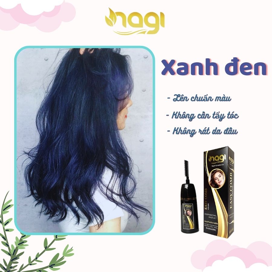 Dầu gội nhuộm tóc màu Xanh đen BLUE BLACK 13 dầu gội Nagi chiết xuất từ thiên nhiên chai 400ml