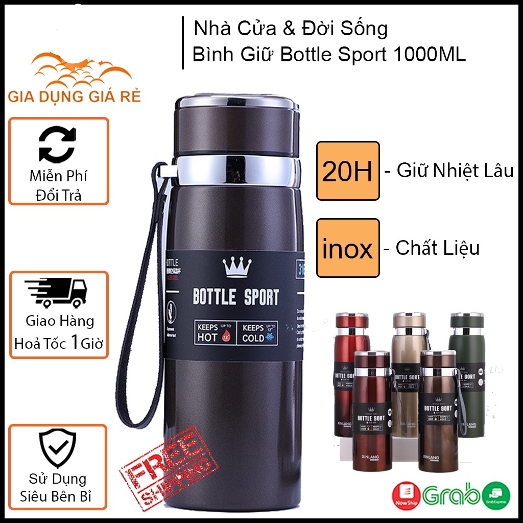 Bình giữ nhiệt Bottle Sport Inox Dung Tích 1000ml Giữ Nhiệt 10-12h Inox 304 an toàn với sức khỏe, ly giữ nhiệt binh nuoc giu nhiet,bình nước giữ nhiệt, binh giu nhiệt