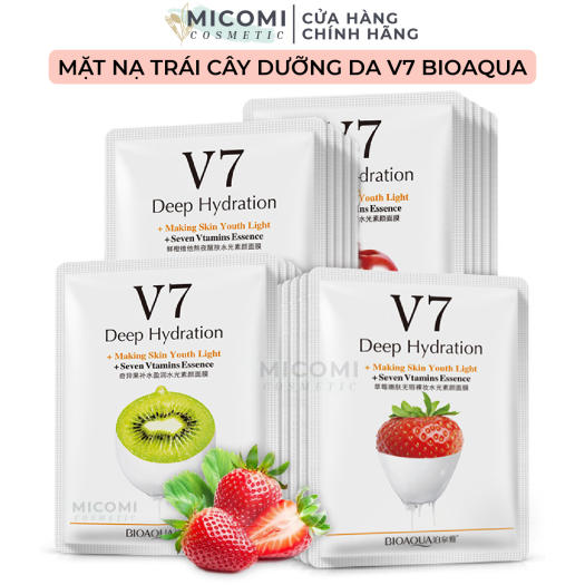 COMBO 10 Mặt Nạ Trái Cây V7 Dưỡng Trắng Da Cấp Ẩm Ngừa Mụn Mask Giấy Đắp Mặt Toning Youth  Vitamin Bioqua Nội Địa Trung MICOMI Cosmetics Táo l Kiwi l Cam l Dâu