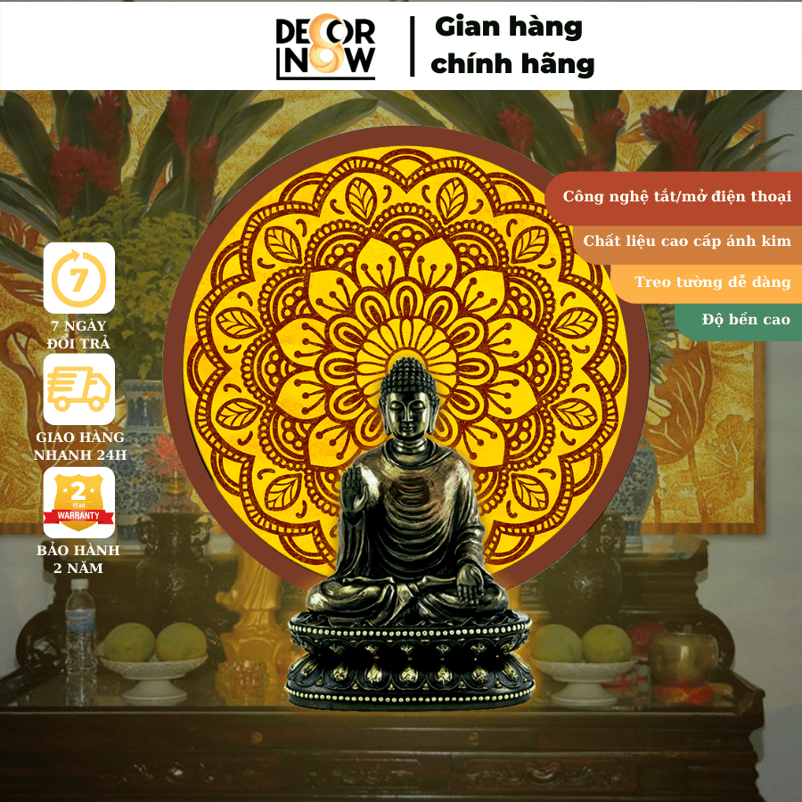 Đèn hào quang phật in tranh trúc chỉ, đèn thờ cúng ban thờ cho tượng phật, hào quang trúc chỉ MANDALA DECORNOW-TC28