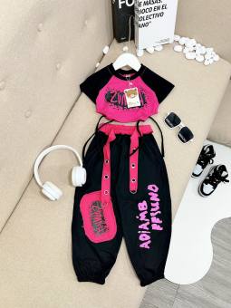 Bộ bé gái phong cách Zumba Hiphop áo rút dây quần bo túi hộp 12-35kg XHN1419